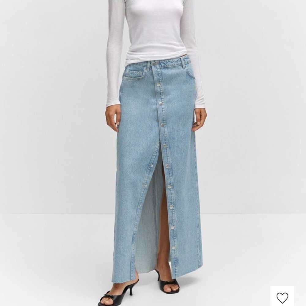 NWT Mango Long Denim Skirt Asymmetrical Button Size Small